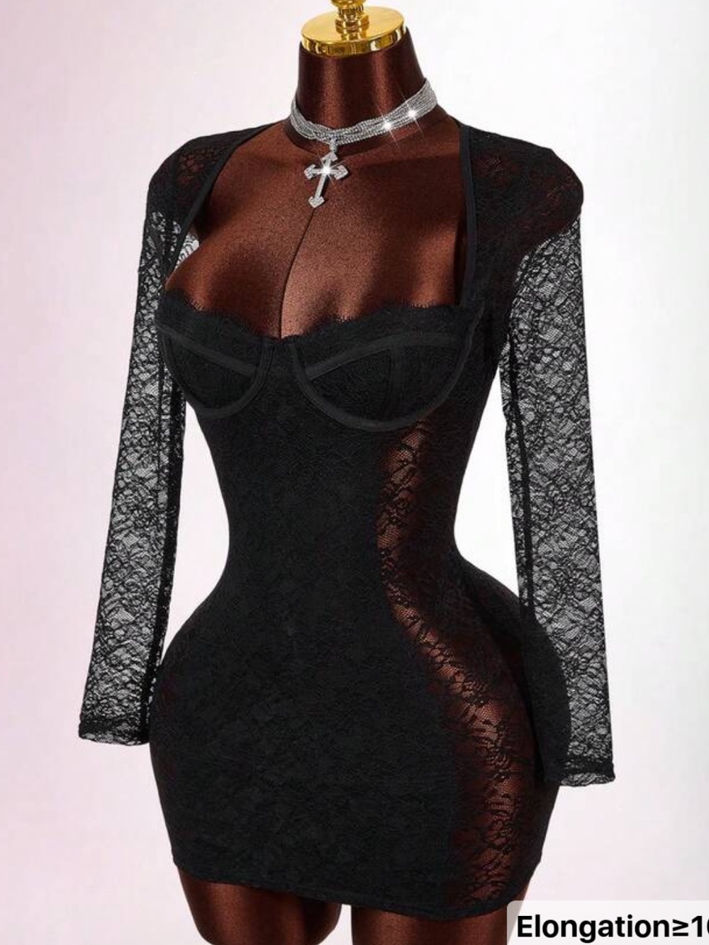 SHEIN Black Lace Long Sleeve Mini Dress